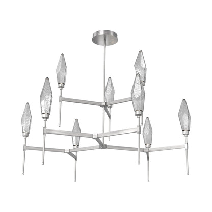 Rock Crystal Two-Tier Round Belvedere LED Chandelier in Satin Nickel/Smoke Blown Glass.
