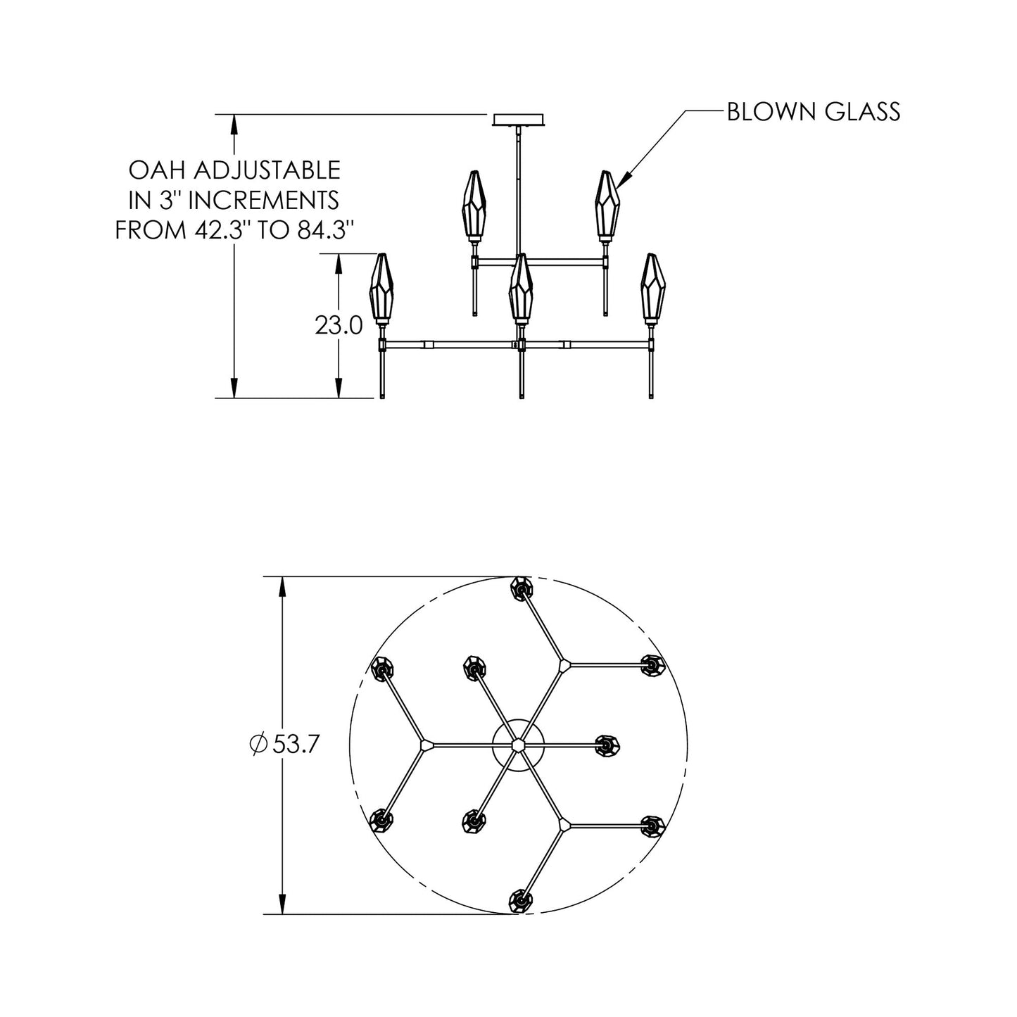 Rock Crystal Two-Tier Round Belvedere LED Chandelier - line drawing.
