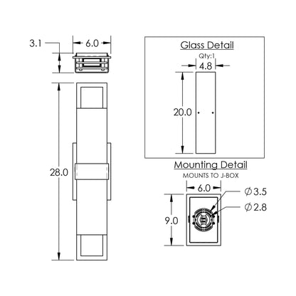 Sasha Outdoor LED Wall Light - line drawing.