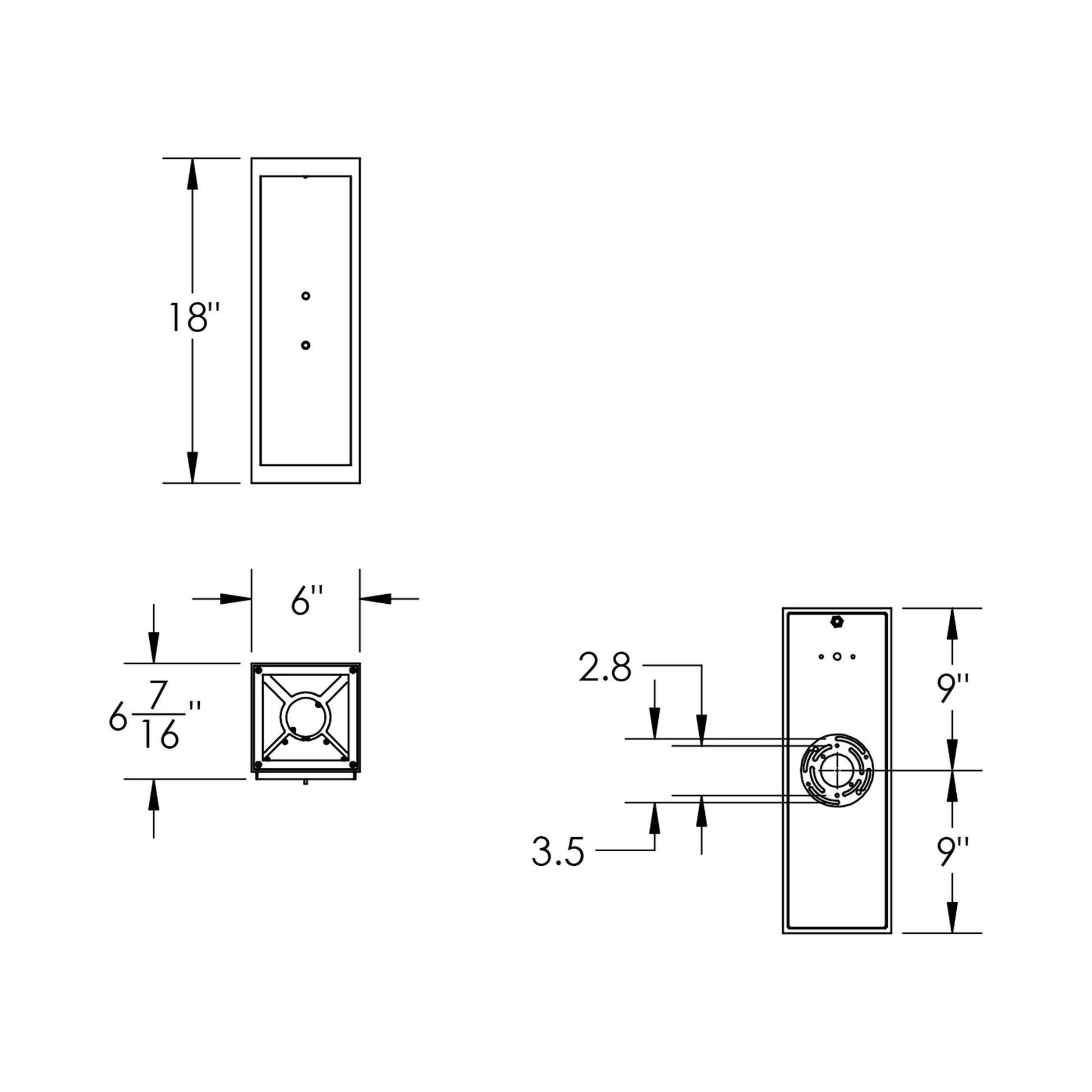 Single Box Outdoor LED Wall Light - line drawing.