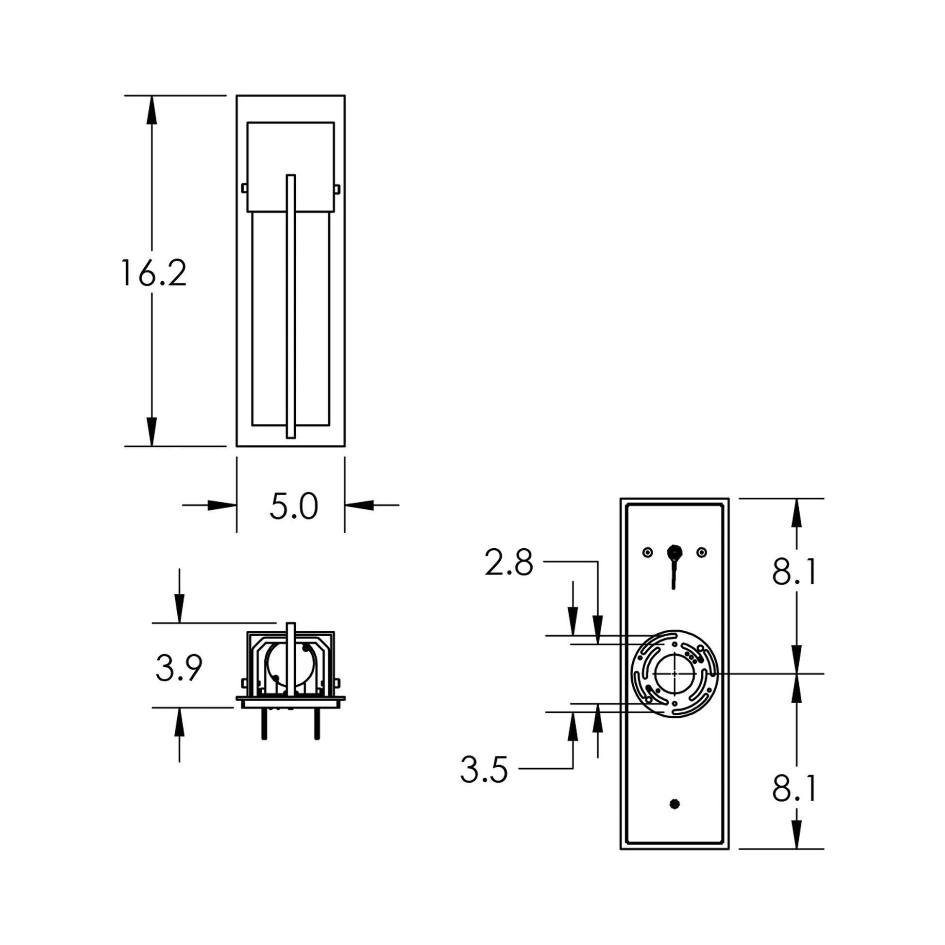 Square Outdoor LED Wall Light - line drawing.