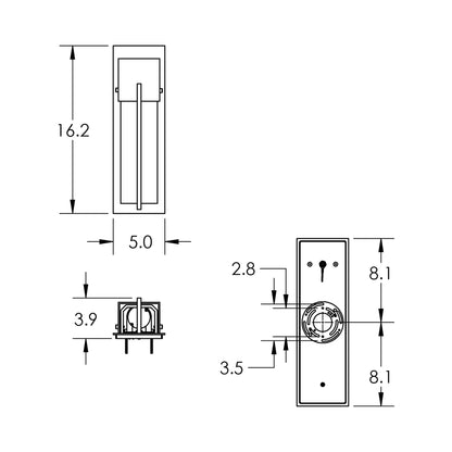 Square Outdoor LED Wall Light - line drawing.