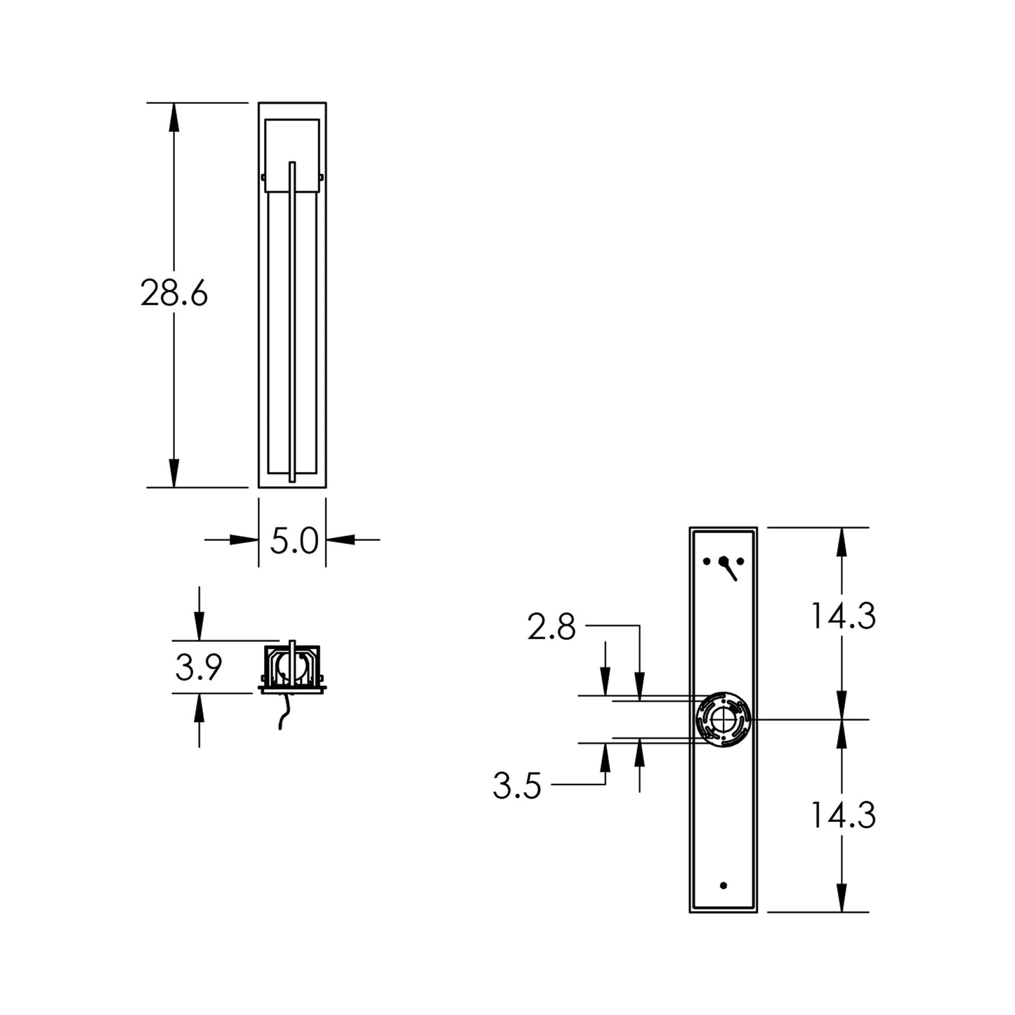 Square Outdoor LED Wall Light - line drawing.
