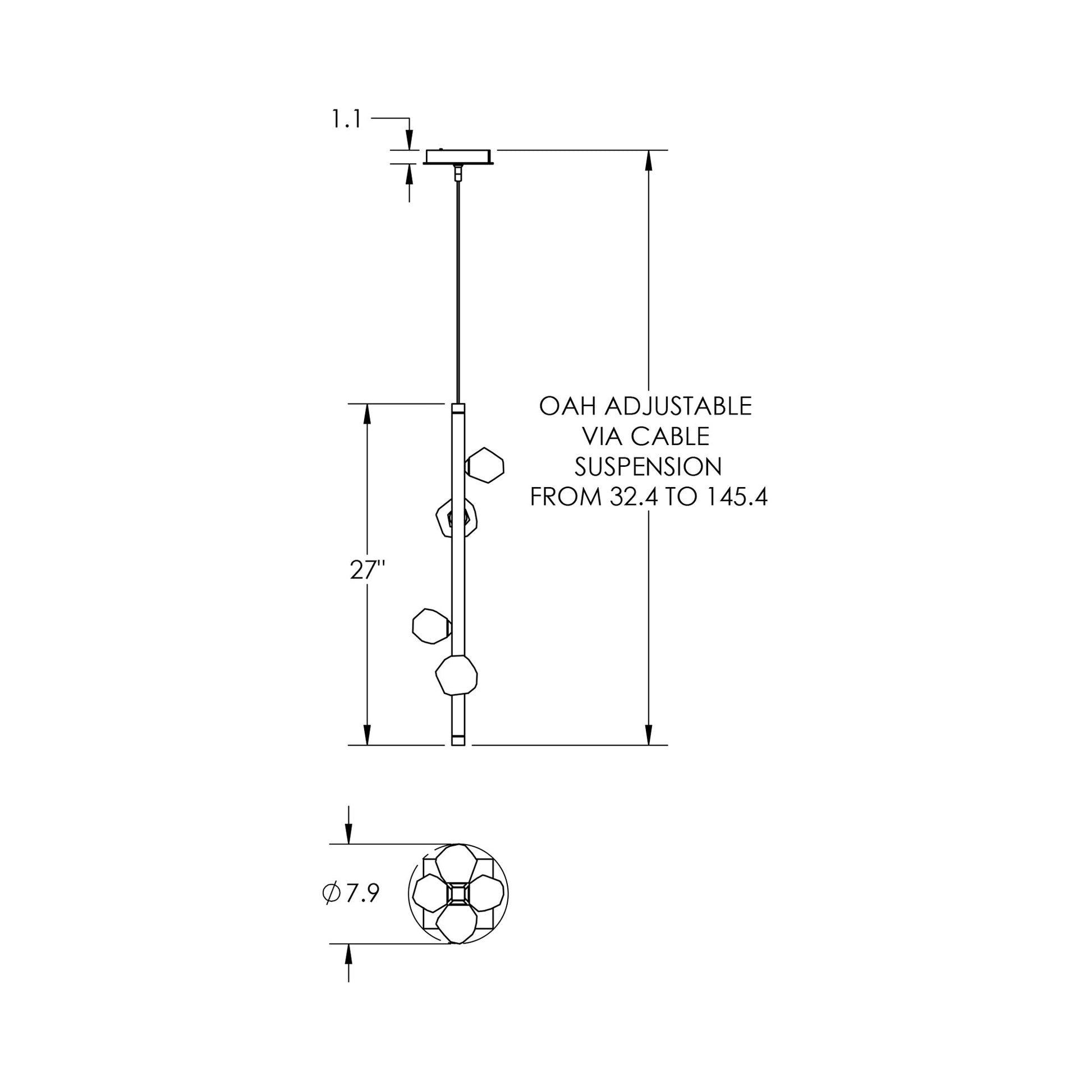 Stella LED Pendant Light - line drawing.