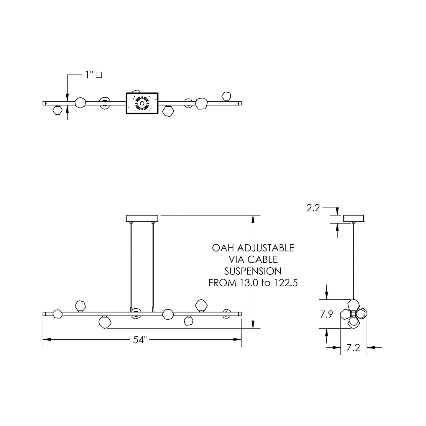 Stella Linear LED Chandelier - line drawing.