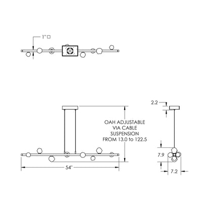 Stella Linear LED Chandelier - line drawing.