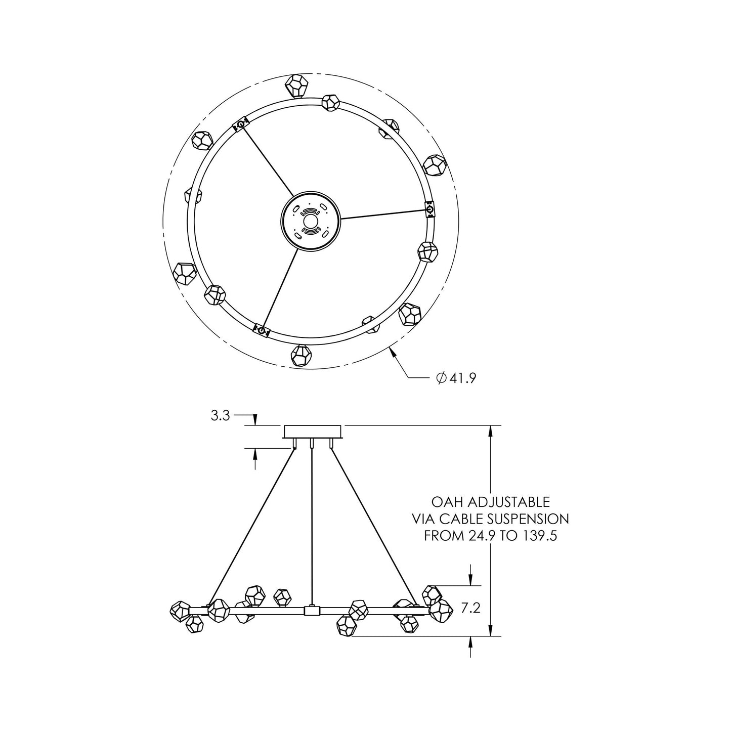 Stella Ring LED Chandelier - line drawing.