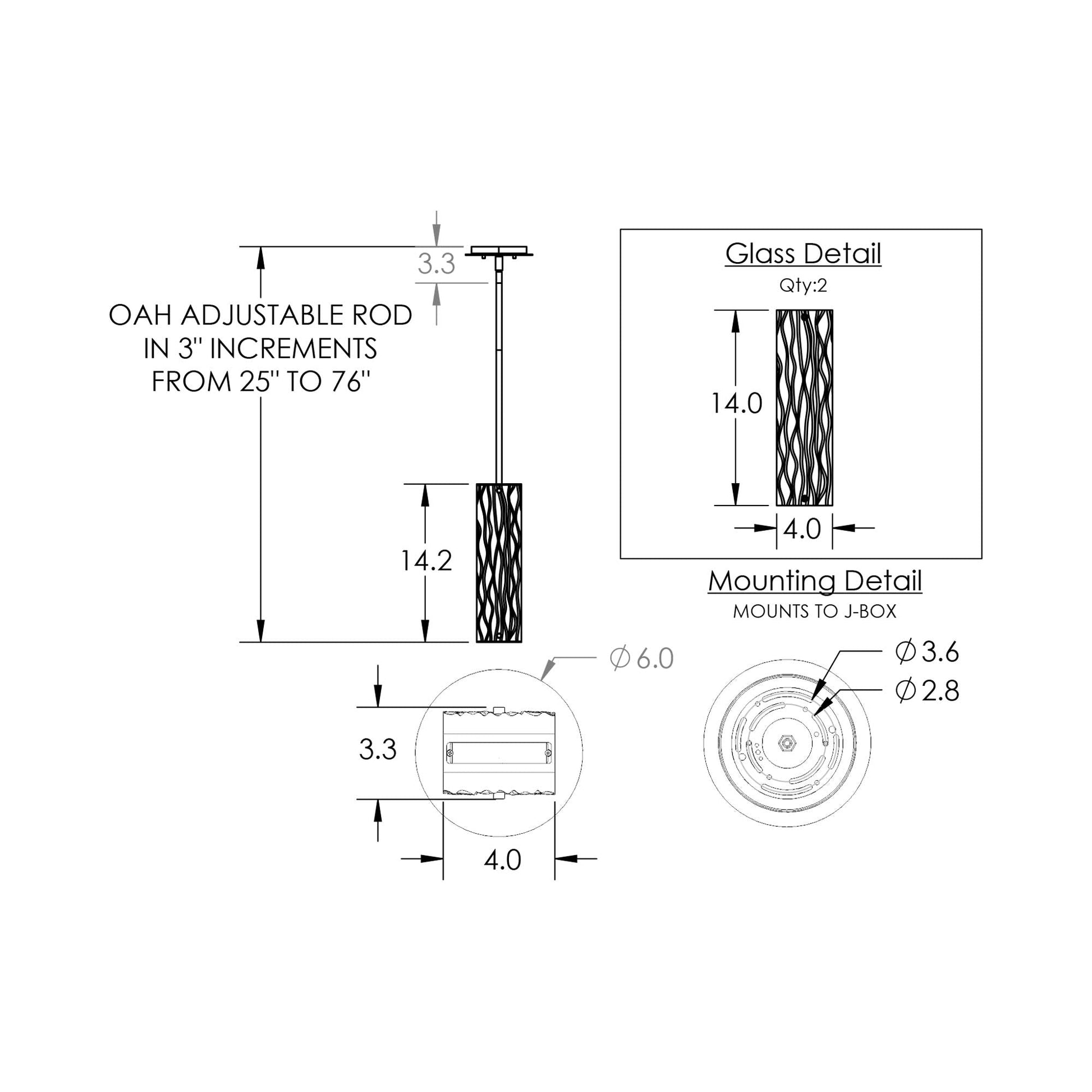 Tabulo LED Pendant Light - line drawing.