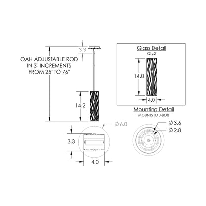 Tabulo LED Pendant Light - line drawing.