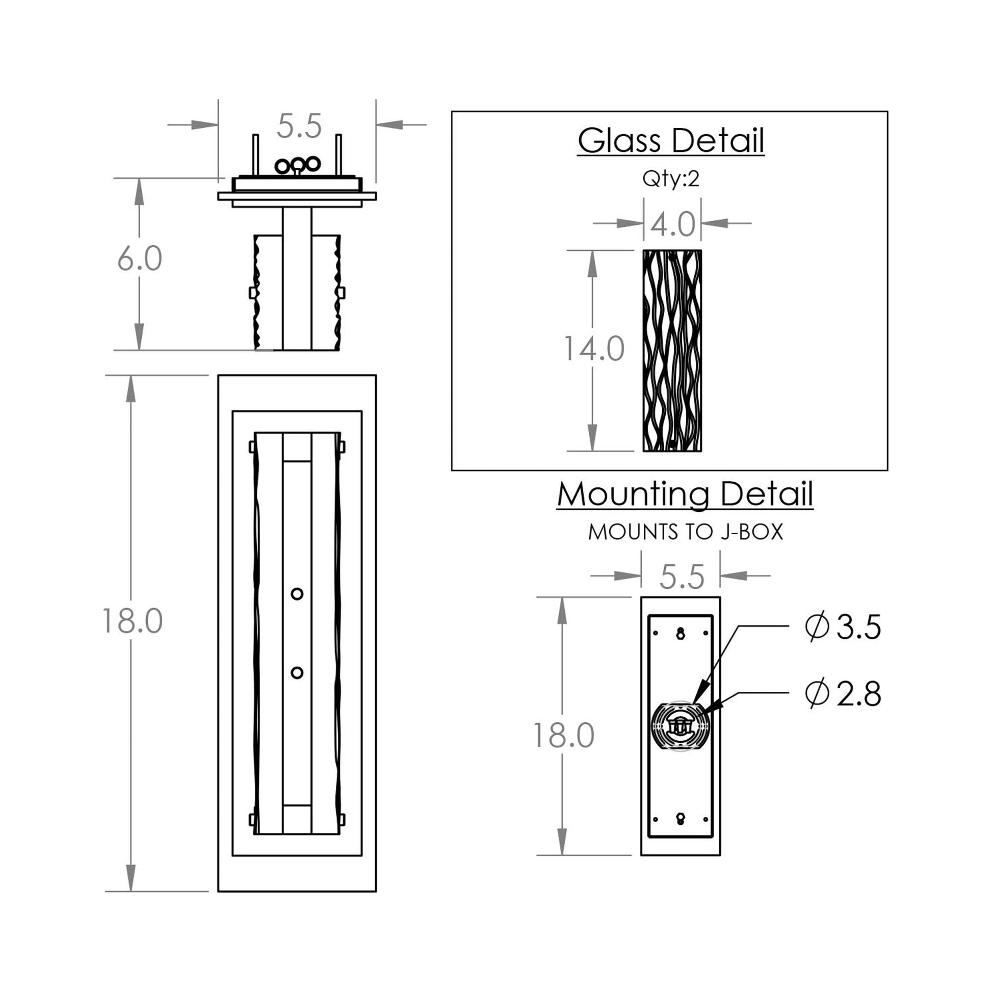 Tabulo LED Wall Light - line drawing.