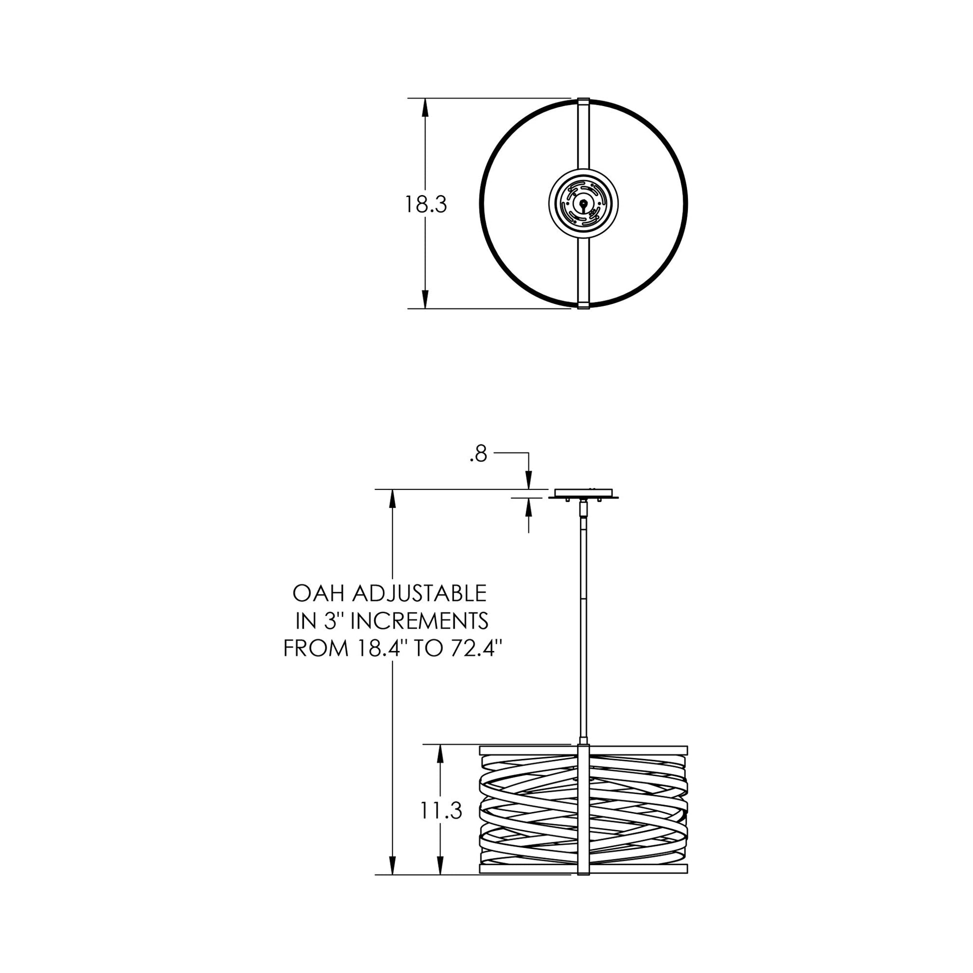 Tempest Drum LED Chandelier - line drawing.
