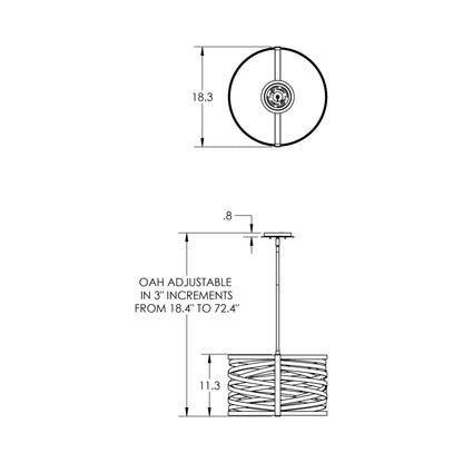 Tempest Drum LED Chandelier - line drawing.