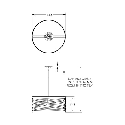 Tempest Drum LED Chandelier - line drawing.