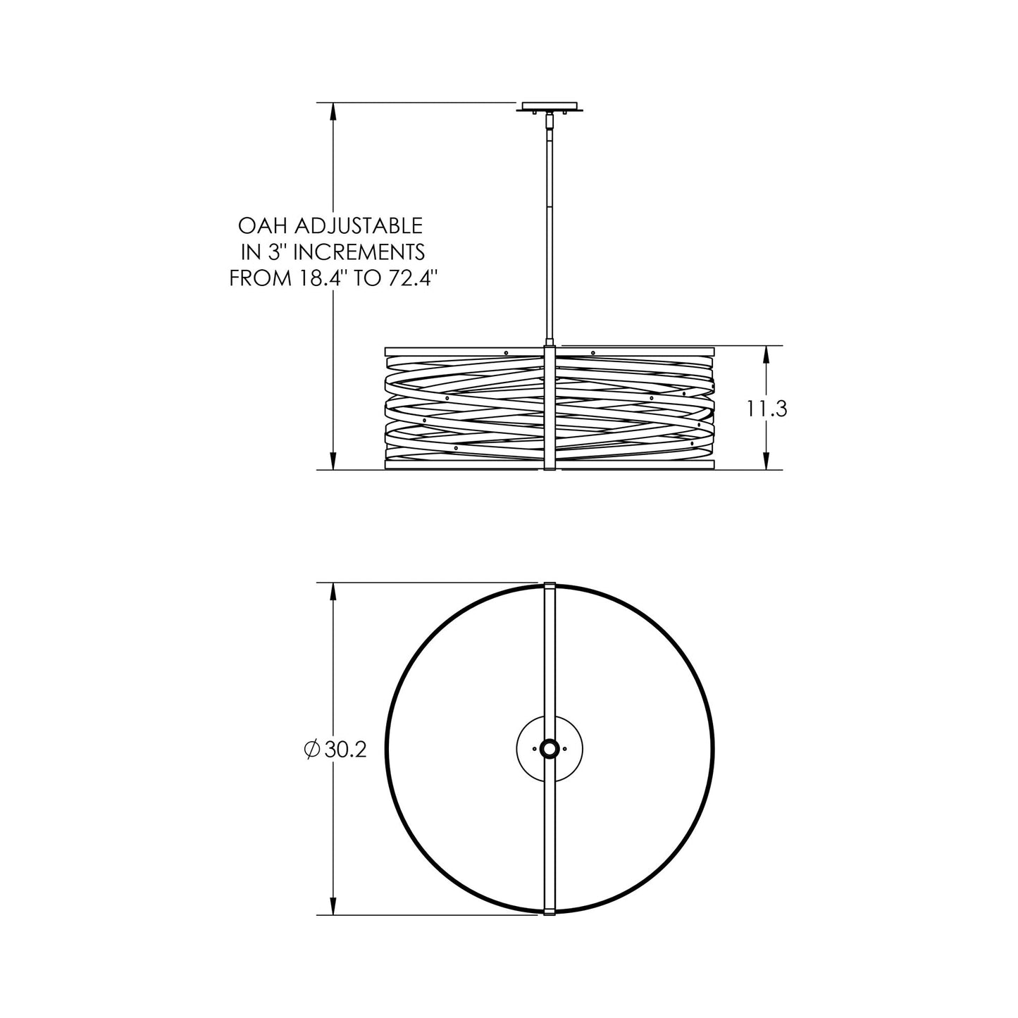 Tempest Drum LED Chandelier - line drawing.