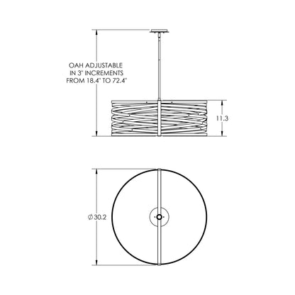 Tempest Drum LED Chandelier - line drawing.
