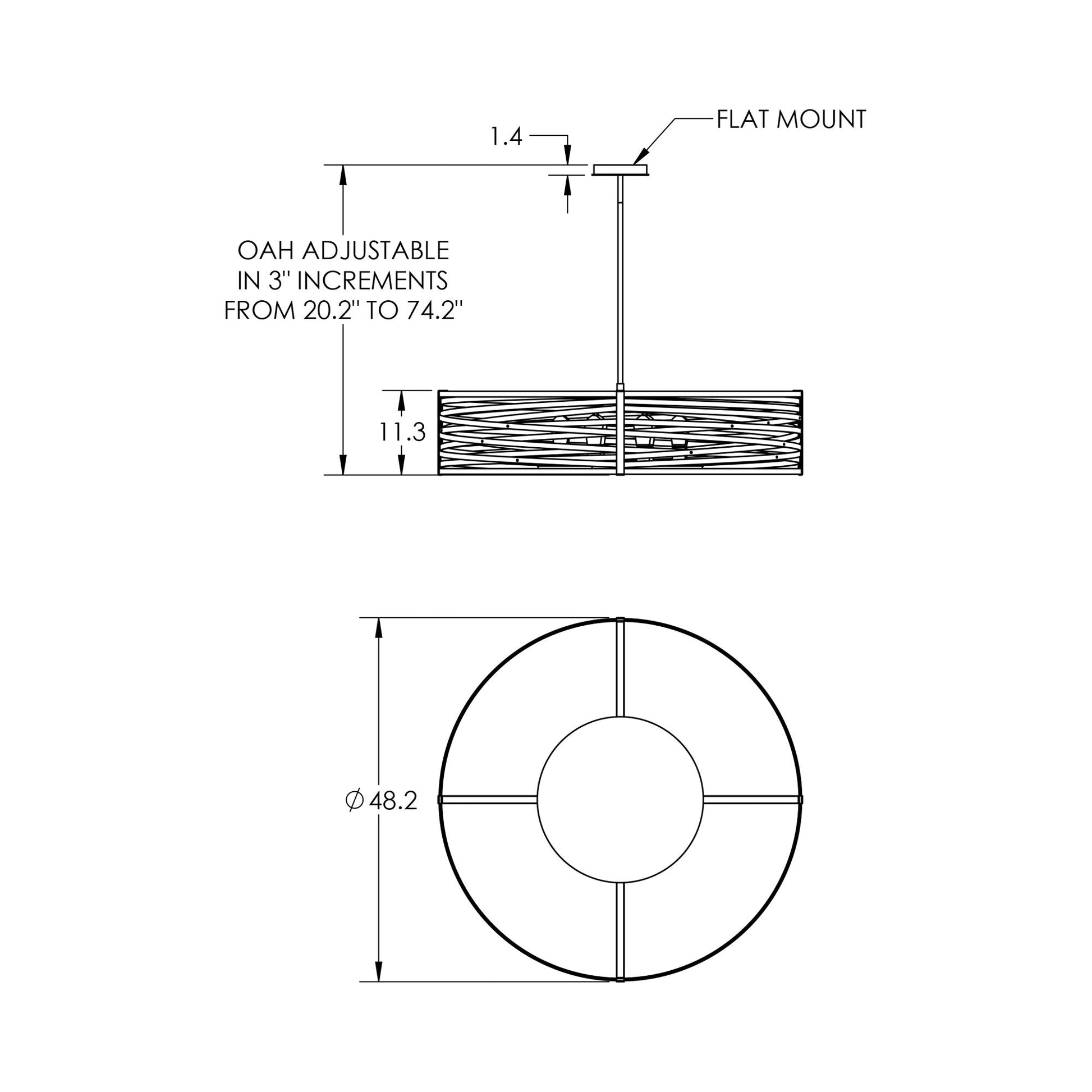 Tempest Drum LED Chandelier - line drawing.