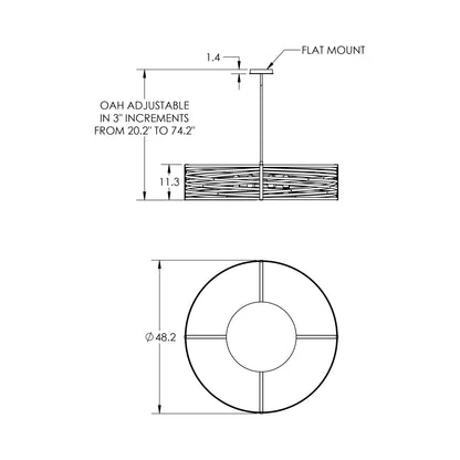 Tempest Drum LED Chandelier - line drawing.