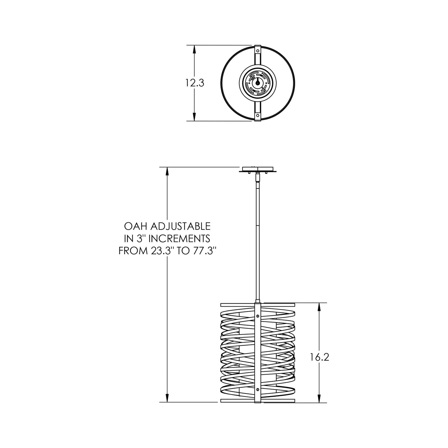 Tempest LED Pendant Light - line drawing.
