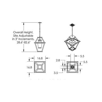 Terrace Outdoor LED Pendant Light - line drawing.