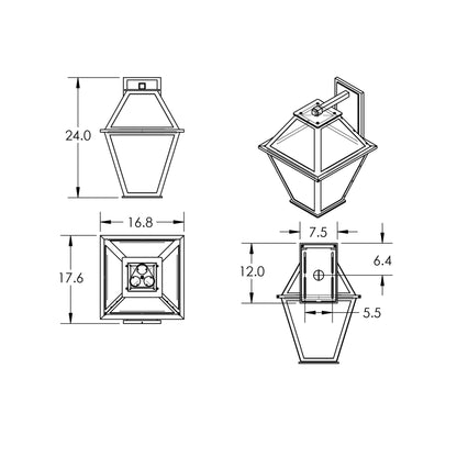 Terrace Outdoor LED Wall Light - line drawing.