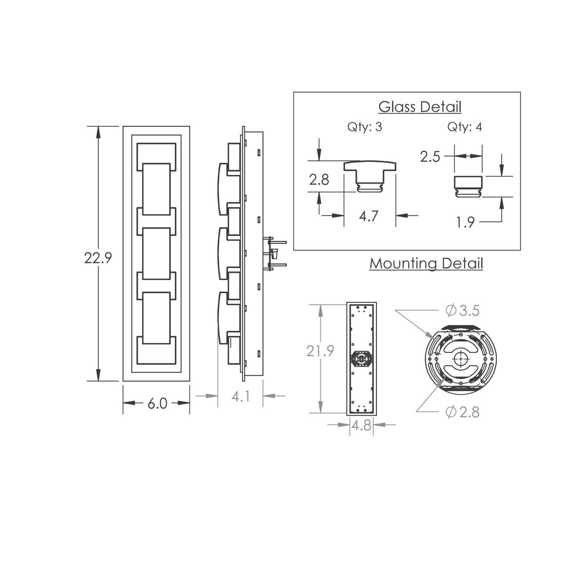 Tessera Pave Outdoor LED Wall Light - line drawing.