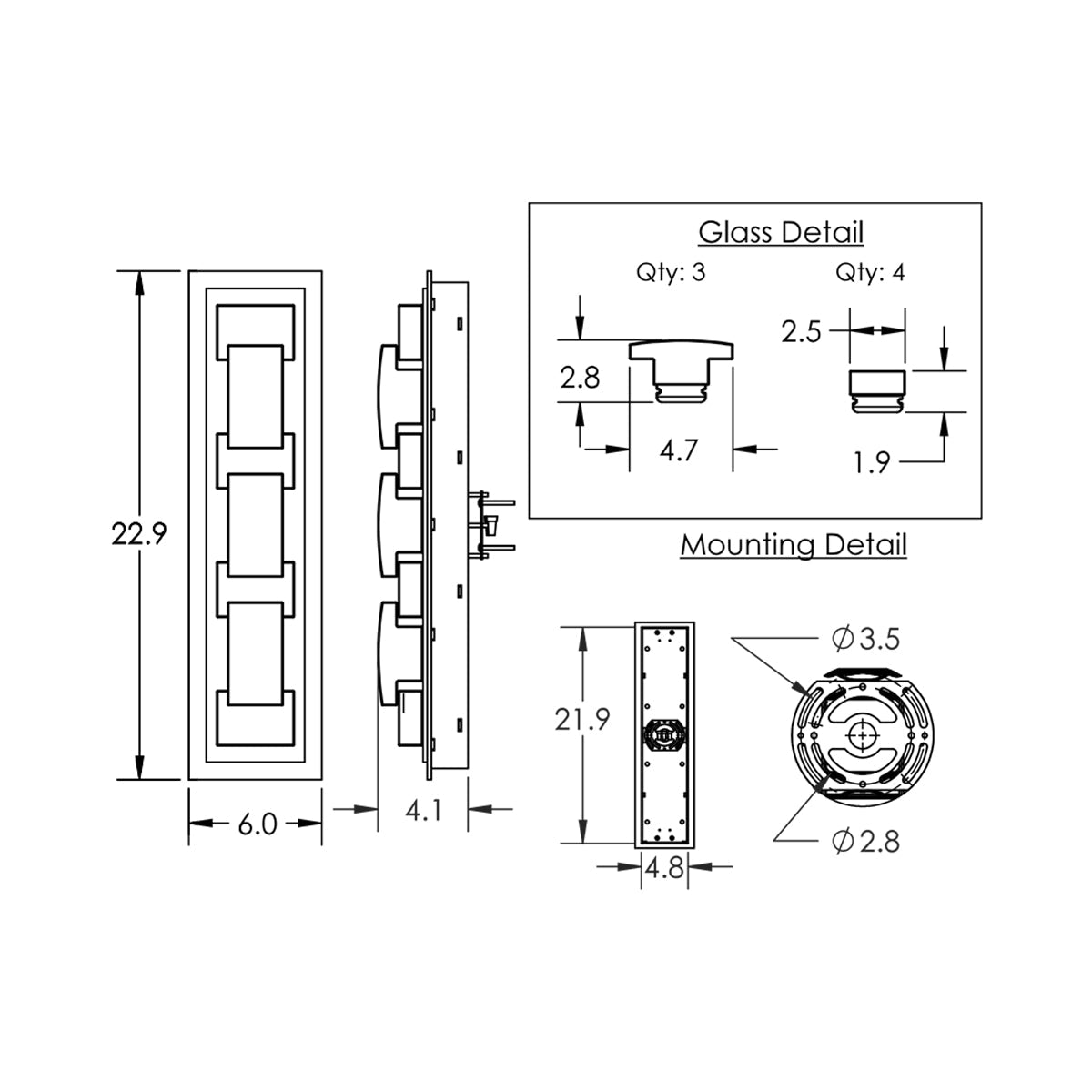 Tessera Tetro Outdoor LED Wall Light - line drawing.