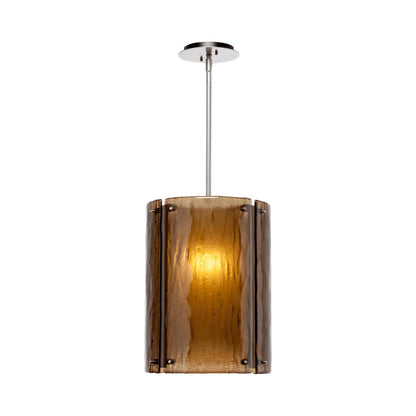 Textured Glass LED Pendant Light in Beige Silver/Bronze Granite.