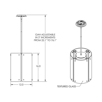 Textured Glass LED Pendant Light - line drawing.