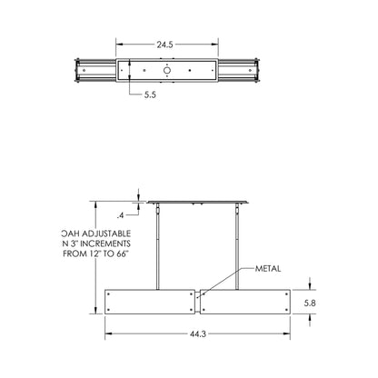 Textured Glass Linear LED Chandelier - line drawing.