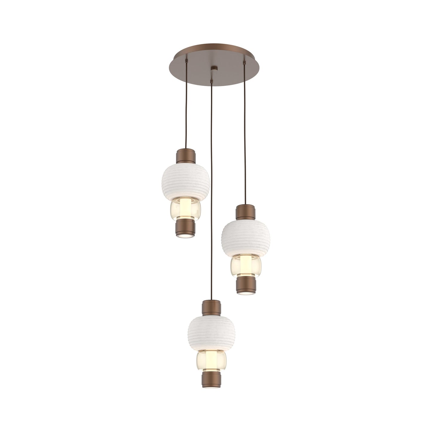 Torno Mandrel 3-Light LED Pendant Light in Burnished Bronze/Chalk/Amber.