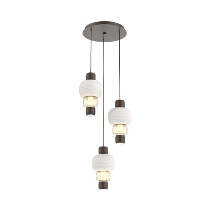 Torno Mandrel 3-Light LED Pendant Light in Flat Bronze/Chalk/Amber.