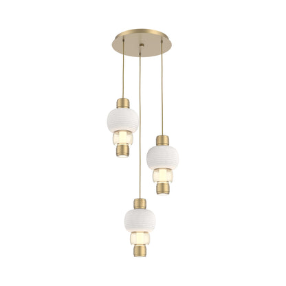 Torno Mandrel 3-Light LED Pendant Light in Gilded Brass/Chalk/Amber.