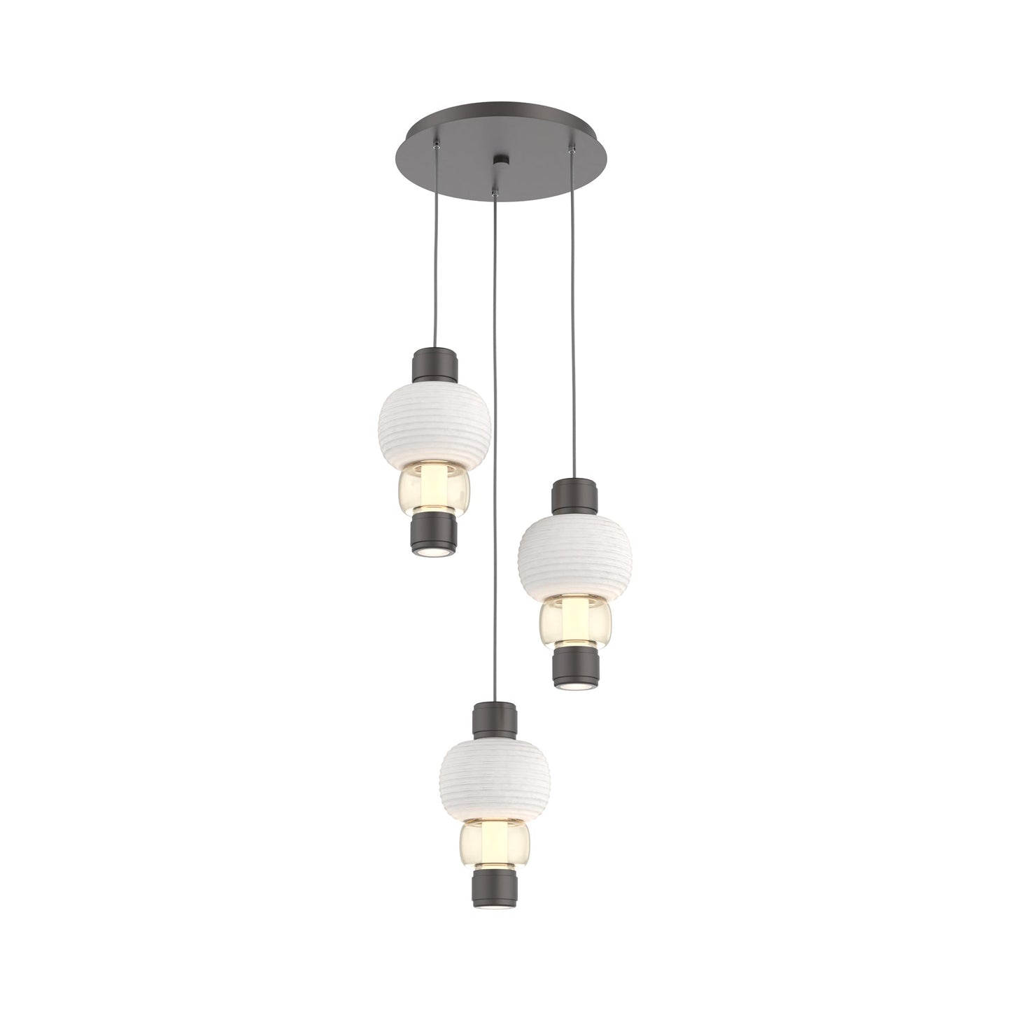 Torno Mandrel 3-Light LED Pendant Light in Graphite/Chalk/Amber.