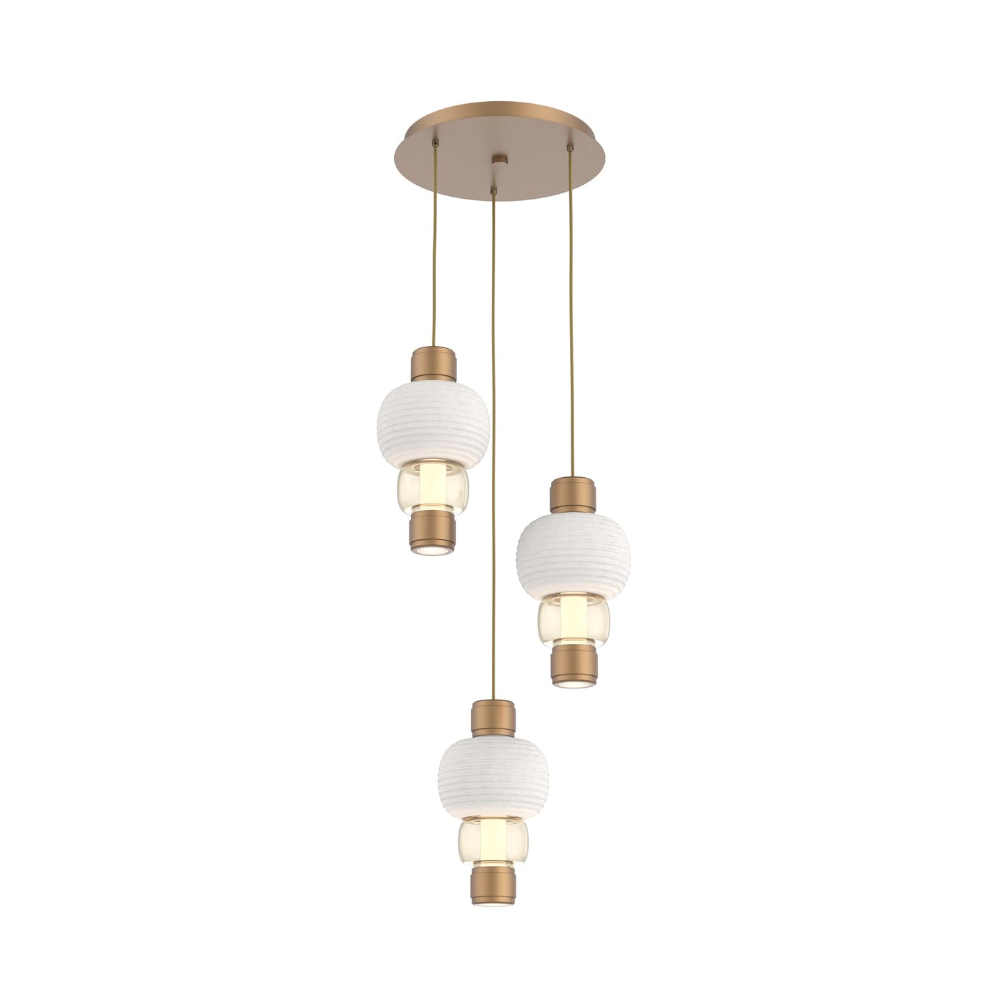 Torno Mandrel 3-Light LED Pendant Light in Novel Brass/Chalk/Amber.