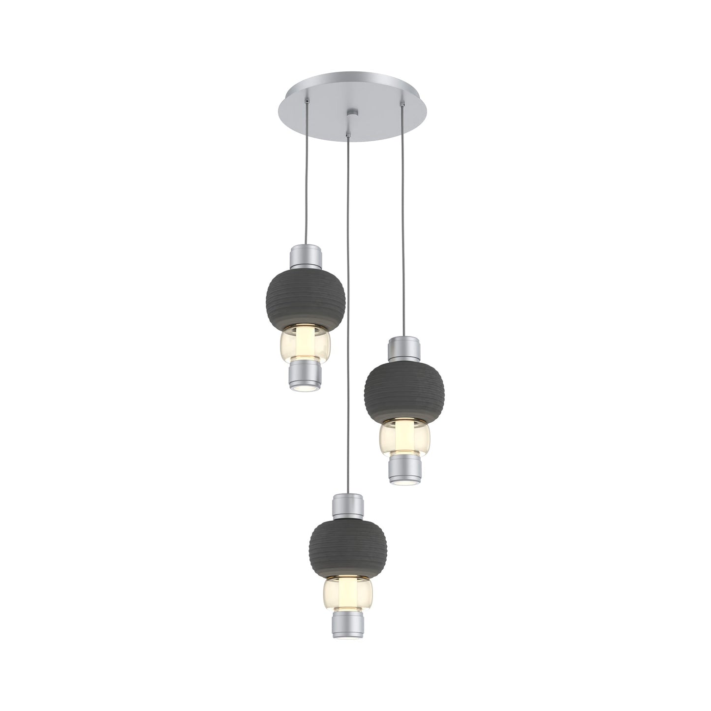 Torno Mandrel 3-Light LED Pendant Light in Classic Silver/Charcoal/Amber.