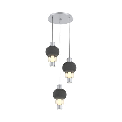 Torno Mandrel 3-Light LED Pendant Light in Classic Silver/Charcoal/Amber.