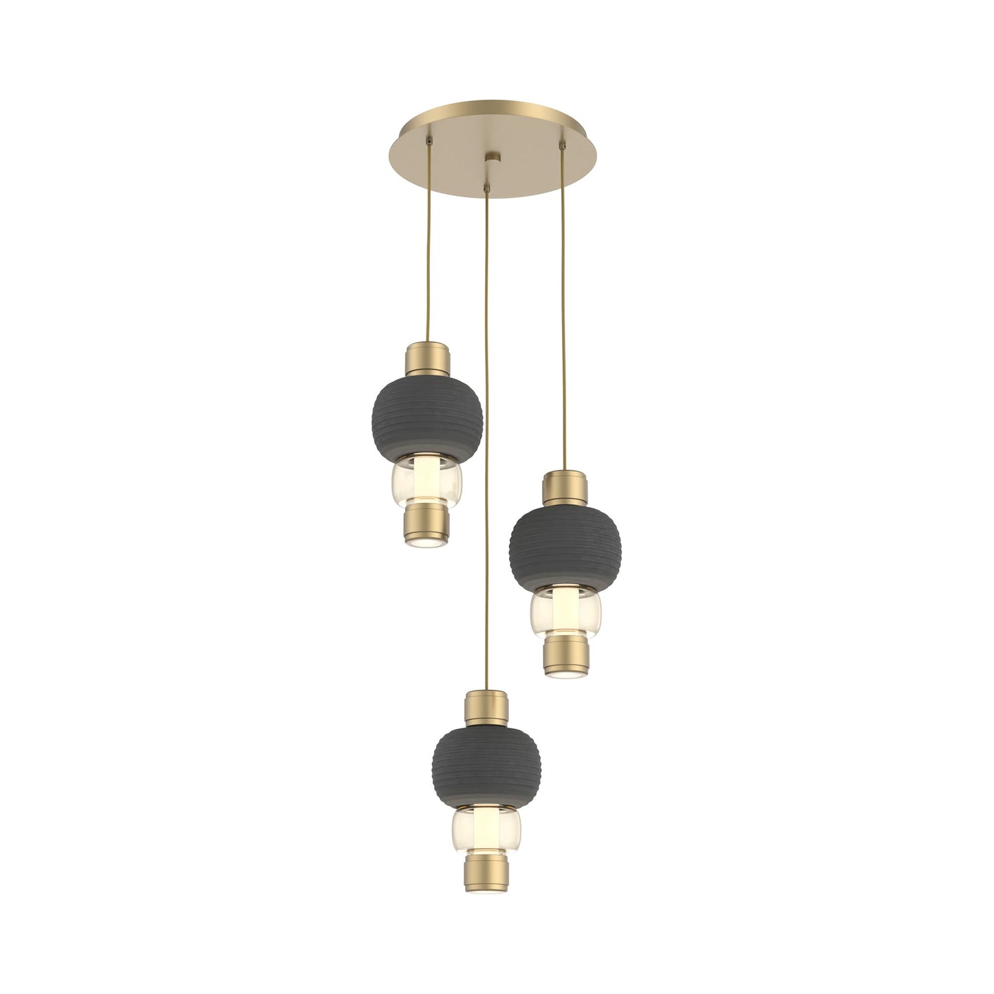 Torno Mandrel 3-Light LED Pendant Light in Gilded Brass/Charcoal/Amber.