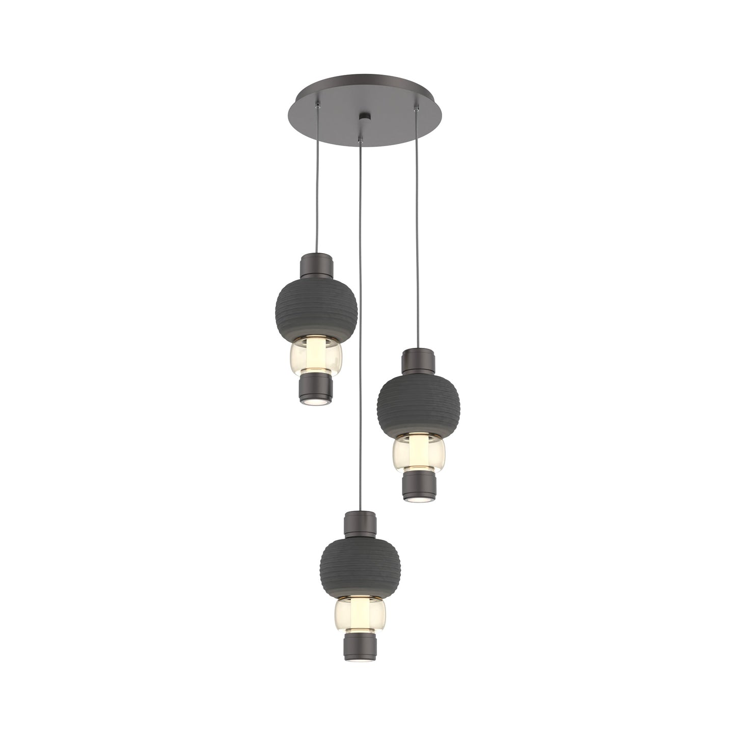 Torno Mandrel 3-Light LED Pendant Light in Graphite/Charcoal/Amber.