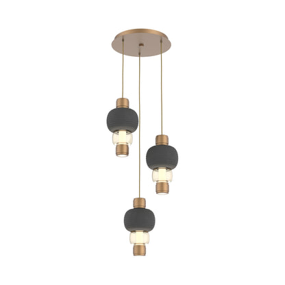 Torno Mandrel 3-Light LED Pendant Light in Novel Brass/Charcoal/Amber.