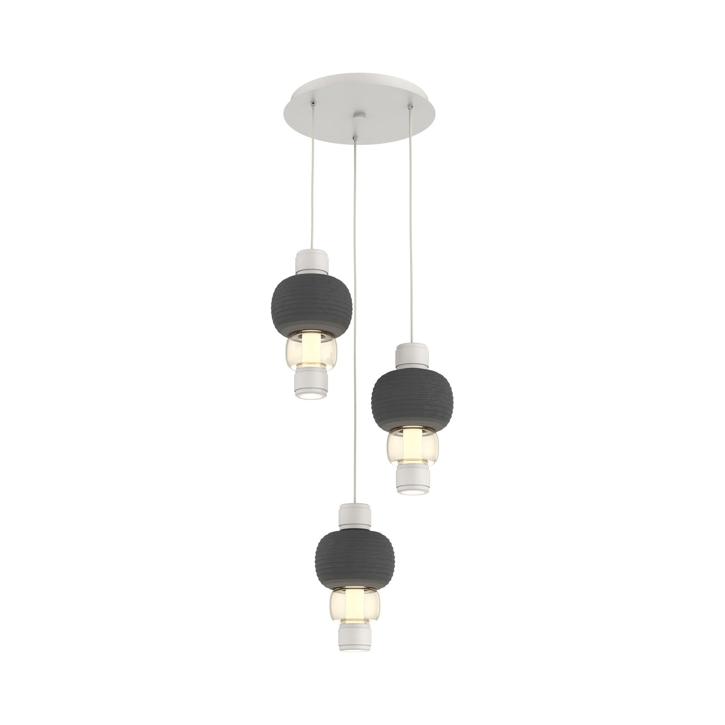 Torno Mandrel 3-Light LED Pendant Light in Salt White/Charcoal/Amber.