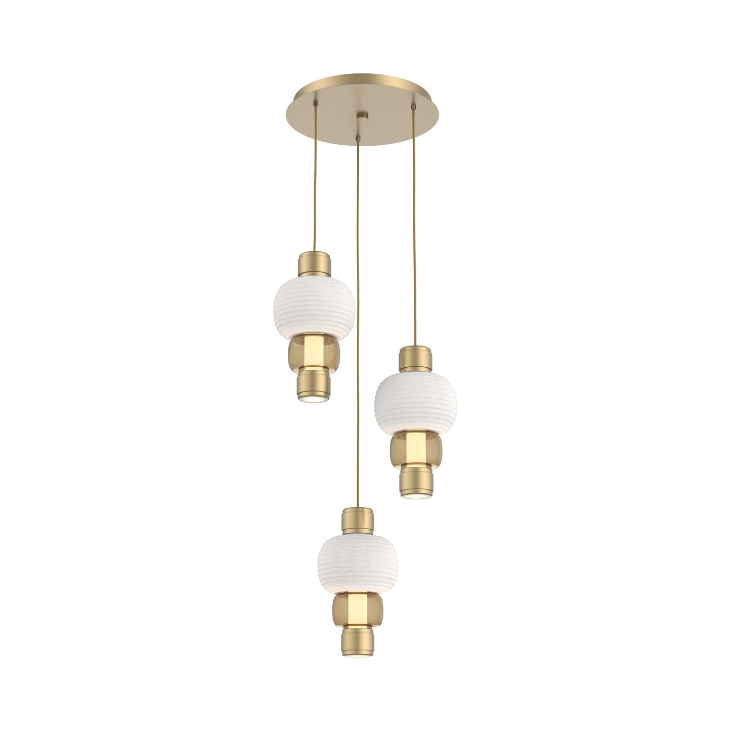 Torno Mandrel 3-Light LED Pendant Light in Gilded Brass/Chalk/Bronze.