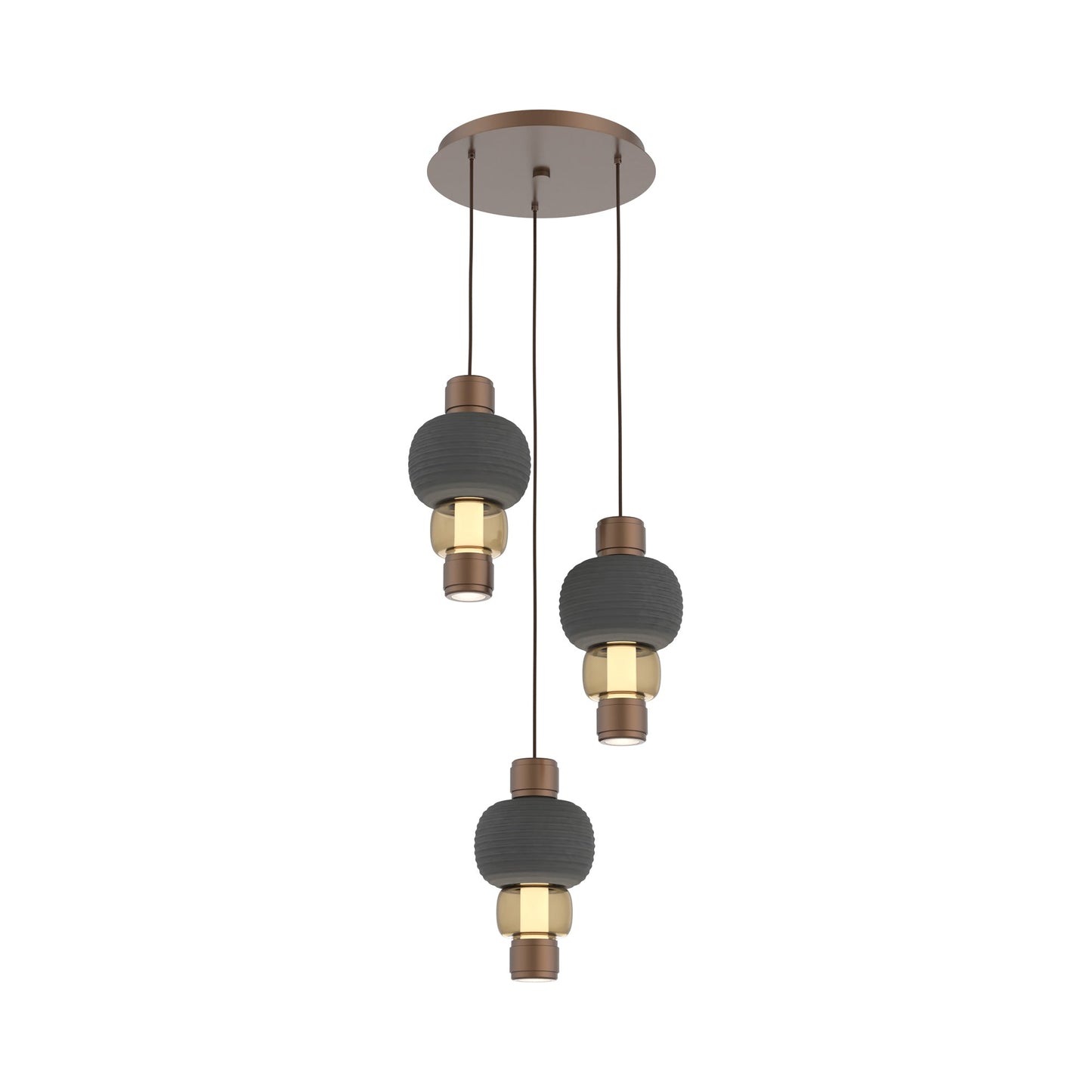 Torno Mandrel 3-Light LED Pendant Light in Burnished Bronze/Charcoal/Bronze.