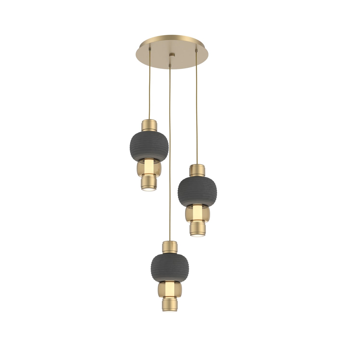 Torno Mandrel 3-Light LED Pendant Light in Gilded Brass/Charcoal/Bronze.