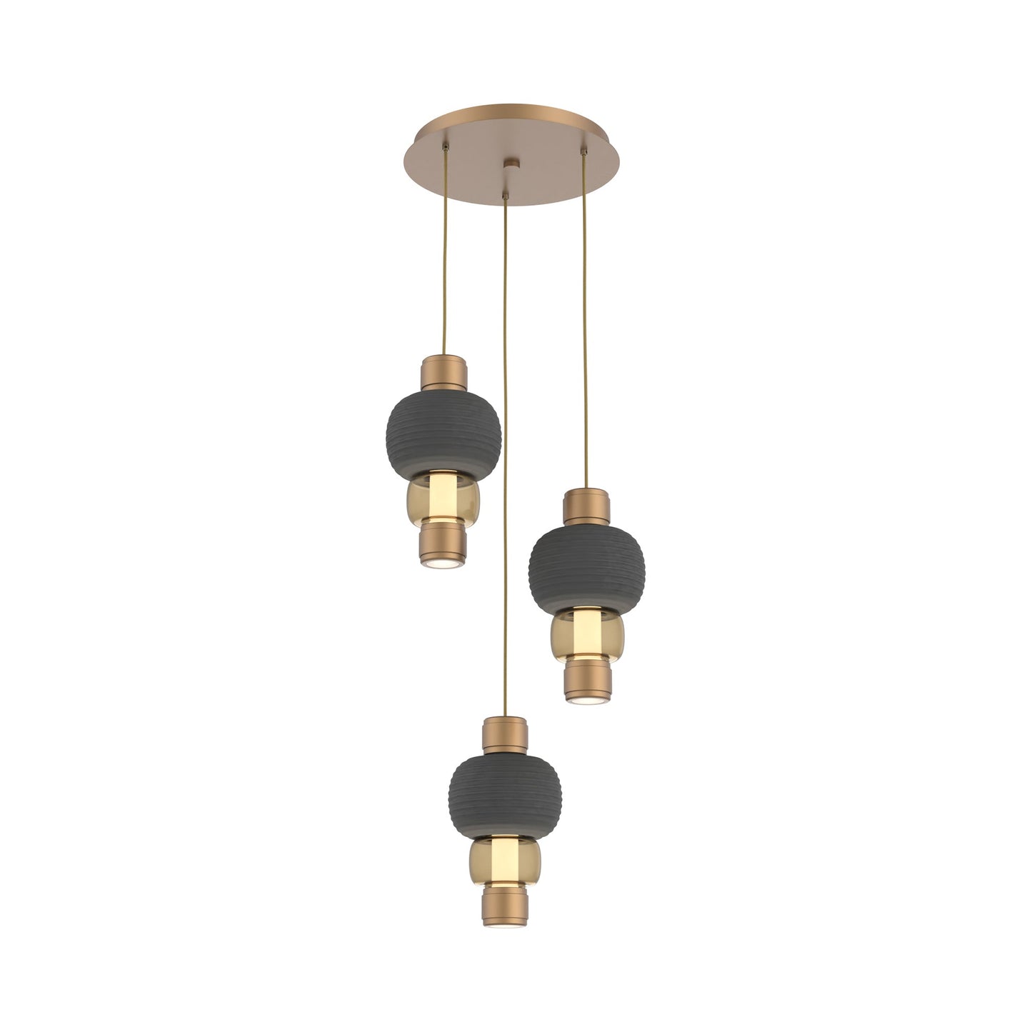 Torno Mandrel 3-Light LED Pendant Light in Novel Brass/Charcoal/Bronze.