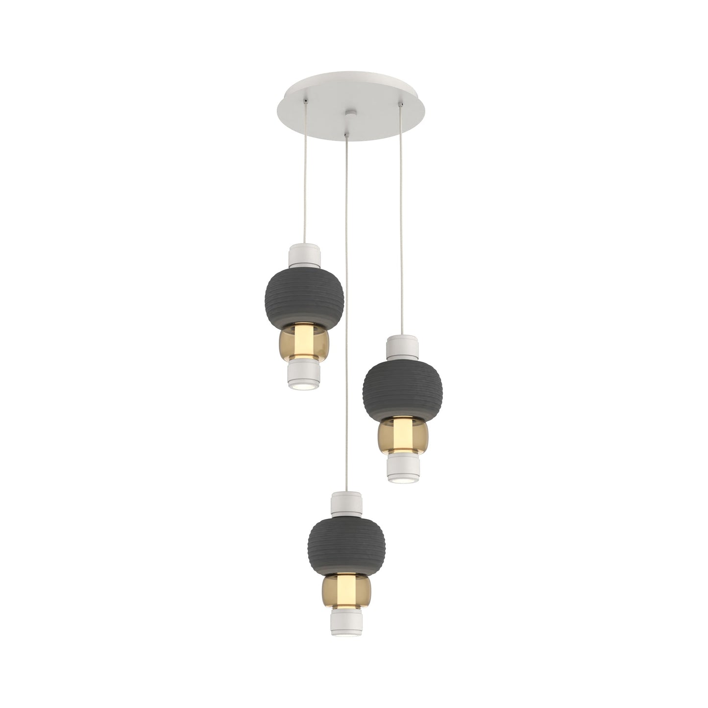 Torno Mandrel 3-Light LED Pendant Light in Salt White/Charcoal/Bronze.