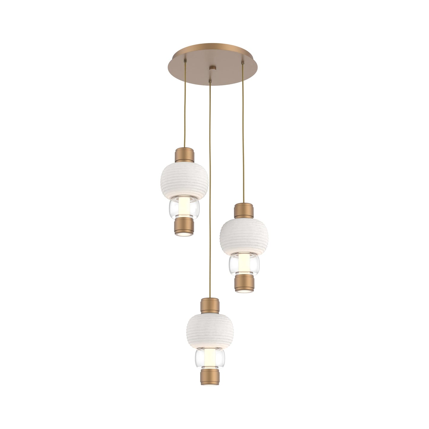 Torno Mandrel 3-Light LED Pendant Light in Novel Brass/Chalk/Clear.