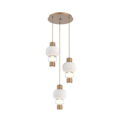Torno Mandrel 3-Light LED Pendant Light in Novel Brass/Chalk/Clear.