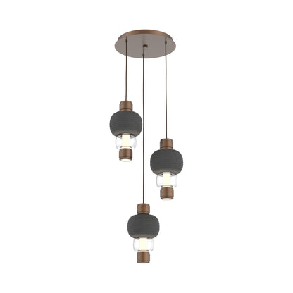 Torno Mandrel 3-Light LED Pendant Light in Burnished Bronze/Charcoal/Clear.