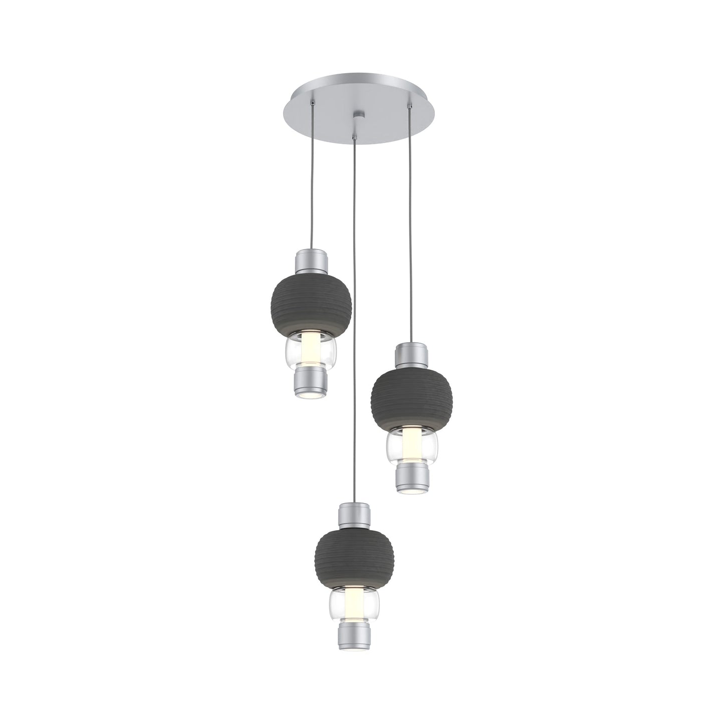 Torno Mandrel 3-Light LED Pendant Light in Classic Silver/Charcoal/Clear.