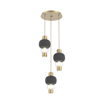 Torno Mandrel 3-Light LED Pendant Light in Gilded Brass/Charcoal/Clear.